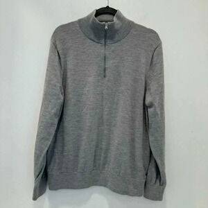 J. Crew mens L Large light gray 100% merino wool 1/4 zip pullover sweater
